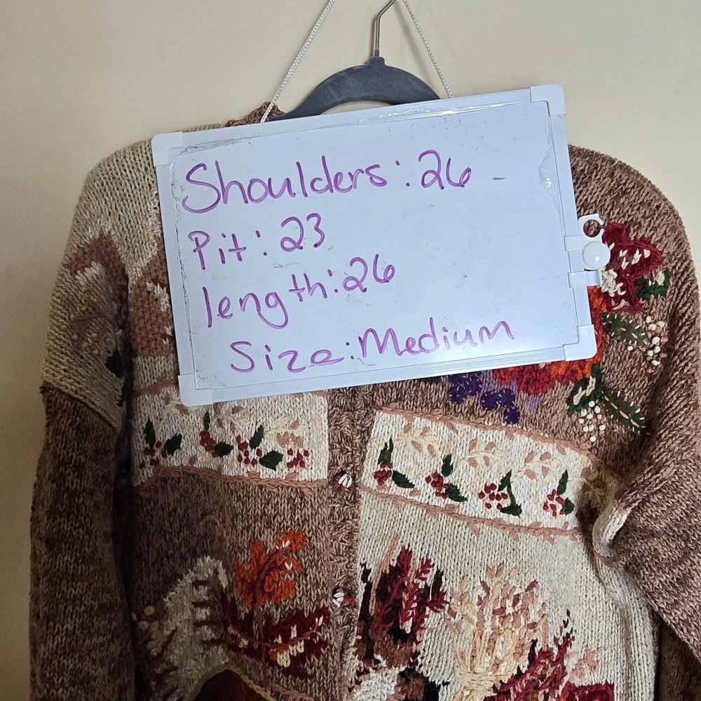 Heirloom Collectibles Vintage Fall Squirrel Pumpkin Cardigan Sweater Brown M
